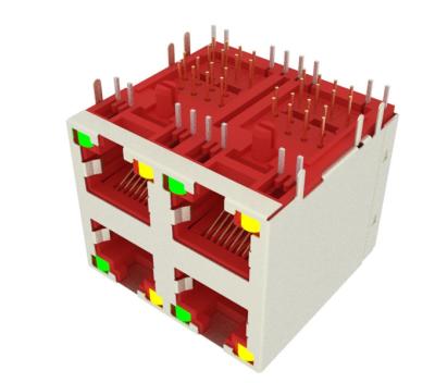 China Metal Shielded 2x2 Electrical Appliance Stacked 4 Ports 8P8C Gigabit Ethernet RJ45 Connector for sale