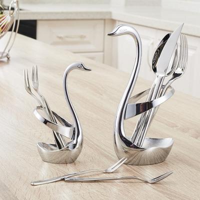 China Viable creative swan shape stainless steel fruit fork spoon holder, cutlery teaspoon storage rack for sale