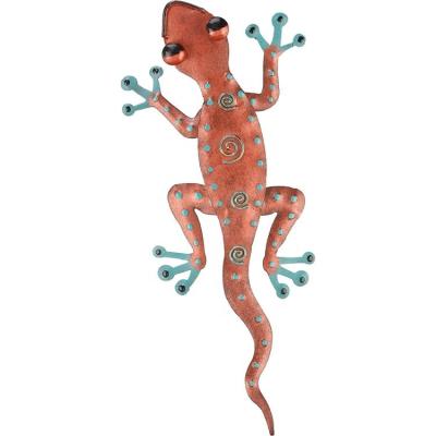 China Handmade Outdoor Garden Yard Ornament 11-Inch Copper Metal Gecko Sculpture Hanging Art For Sale for sale