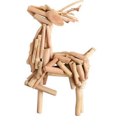 China Wholesale Creative Wooden Driftwood Foot Christmas Reindeer Desktop Decoration Lifting Deer Sculpture From Europe for sale