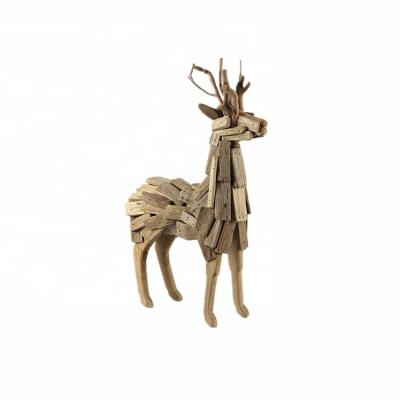 China Christmas Outdoor Wooden Craft Decoration Handmade Deer Ornament Yard Europe Garden Reindeer for sale