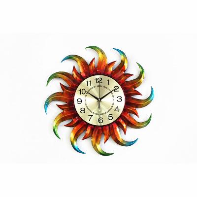 China Antique Style Creative Colorful Sun Shaped Wall Clock Metal Clock For Wall Home Decoration for sale