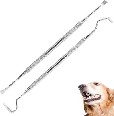 China Wholesale 2Pcs/set Pet Tartar Remover Stainless Steel Stocked Double Ended Teeth Cleaning Pet Grooming Tools for sale