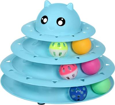 China Wholesale Interactive Funny Turntable Stocked Cat Toys Balls Plastic Roller Ride Cat Toys 3-Level for sale