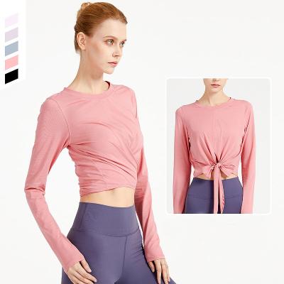 China 2021 New Sale Hot Breathable Gym Fitness Long Sleeve Crop Tops Summer Sports Skinny Workout Yoga Pilates Ladies Gym Running Top for sale