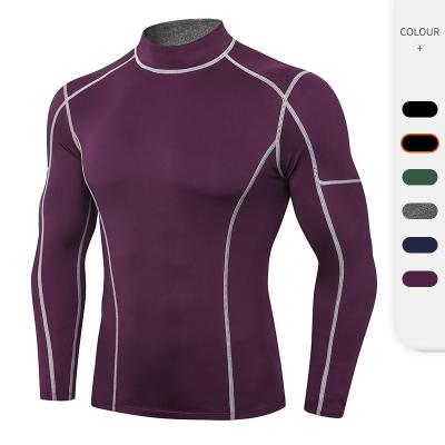 China 2021 New Fashion Fitness Sportswear Sportswear Stand Collar Long Sleeve Breathable Quick Dry Compression Gym Tee For Men for sale