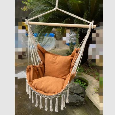 China Modern Indoor Quilted Canvas Swing Hammock Chair With Fringe Garden Macrame Hammock Chair Patio Hanging With Pillow for sale