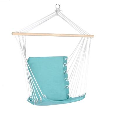 China Modern Outdoor White Cotton Rope Hanging Garden Chair With Wooden Armrest for sale