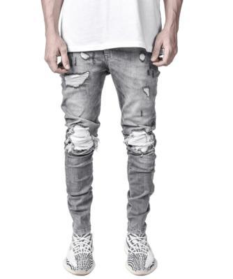 China Personality QUICK DRY Mens High Street Jeans Casual Cross Embroidered Men Jeans Printed Copy Fringed Patch Stretch Casual Slim Pants for sale