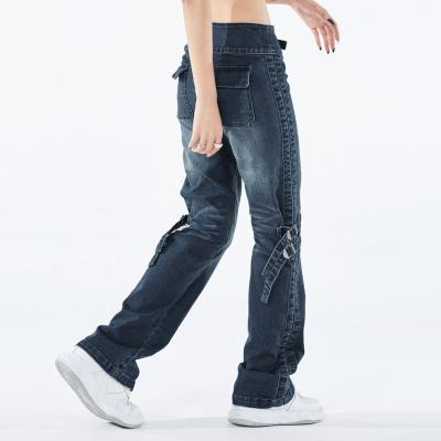 China Jean Pants For Women Blue Stacked Breathable 2021 Customized Denim Rocket Pants for sale