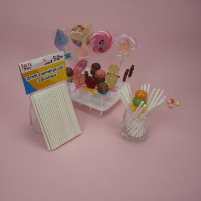 China Kids friendly; Environmental friendly retail packing 50pcs per bag with main card paper 4X105mm candy sugar lollipop paper stick for sale