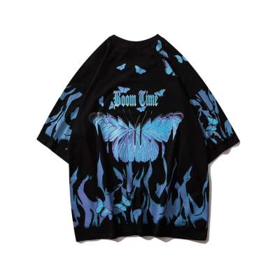 China Summer Streetwear Hip Hop Anti-pilling Butterfly Tie Dye Sublimation Printing Oversized T-shirt Blue T-shirt Men's Short Sleeve for sale