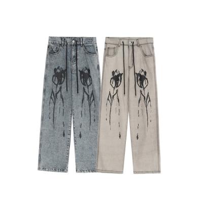 China Directly 2022 new design printing casual men's trousers VIBE retro mid-waist jeans sense men's trousers for sale