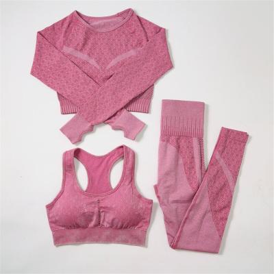 China 2021 Yoga Set Breathable Active Gym Wear Seamless Sets For Women New 3 Piece Yoga Sets Seamless for sale