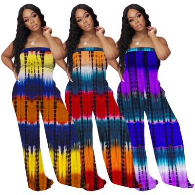 China YX-4270 Anti-Wrinkle Hot Style Wide Leg Pants One Piece Sets Beach Backless Overalls Tie Top Dye Printed Loose Summer Overalls Women for sale