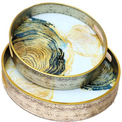 China Low Price Viable Fast Shipping Luxury Home Decor Tray Round Marble Print Tray Fruit Food Decor Tray for sale