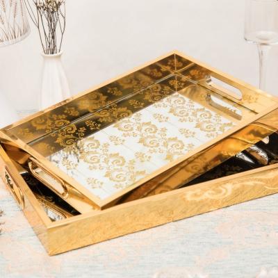 China Custom Modern Luxury Restaurant Wedding Party Trays Personalized Gold Serving Platter Luxury Serving Tray for sale