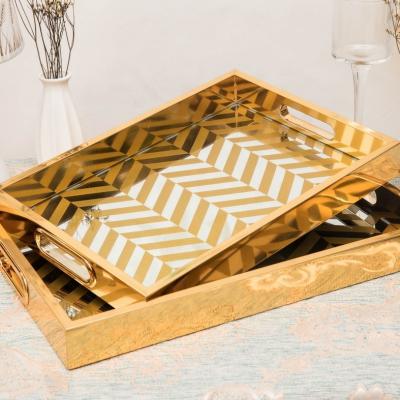 China Modern Luxury Top Time Ready To Ship Gold Mirror Tray Home Decor Coffee Time Tray With Handle for sale