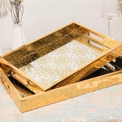 China Modern Luxury Hot Sale OEM Cheap Decorative Rectangular Serving Trays Cane With Handle for sale