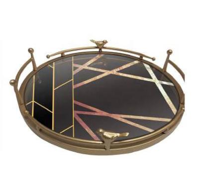 China Nordic Modern Luxury Metal Serving Decoration New Design Porcelain Tray Gold Rimming Tray With 2 Handles for sale