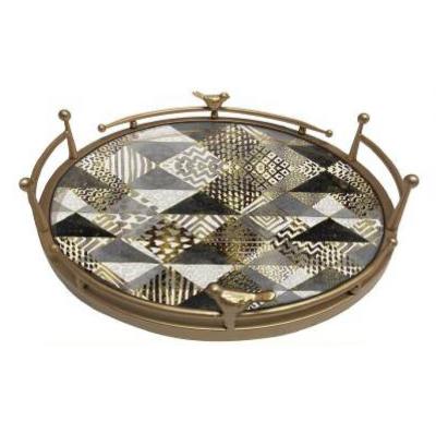 China Modern Luxury High Quality Sustainable Metal Tray With Handle For Serving Tea Food Fruit for sale