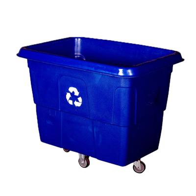 China Plastic Storage PE Four Wheel Blue Housekeeping Trolley Cart, 20CU.FT. recycling cubic truck for sale