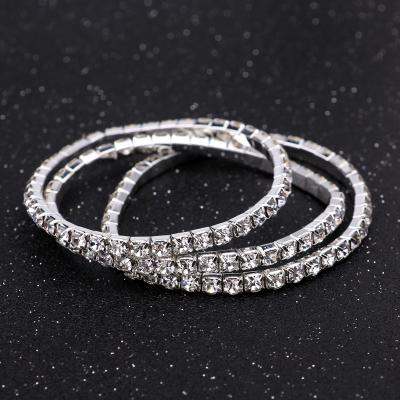 China TRENDY Silver Plated Crystal Rhinestone Elastic Metal Cubic Geometric Zircon Diamonds Charm Bracelet For Women for sale