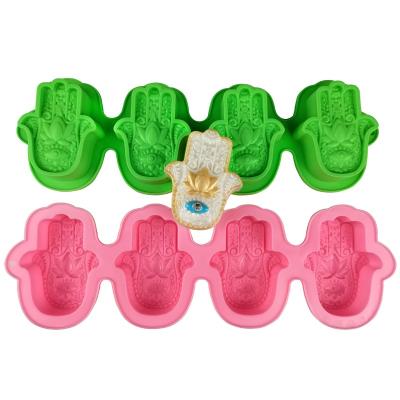 China Disposable Hamsa Silicone Soap Molds 4 Cavities Hand Fatima Soap Mold For DIY Soap Making for sale