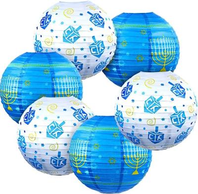 China China Lucky 6 Pcs Hanukkah Ornament Hanging Ball Lanterns Paper Lanterns Candlestick Spinning Tops Star Sign Hanukkah Party Supplies for sale