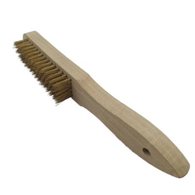 China Hygiene Cleaning Brush Factory Supply Handle Brass Steel Wood Wire Brush for sale