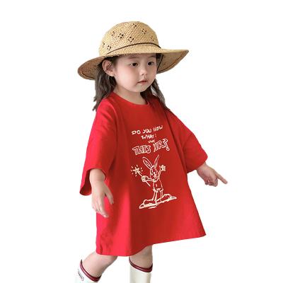 China Breathable Korean version of the new girl 2023 spring and summer girls half-sleeved T-shirt children's basic shirt rabbit short-sleeved for sale