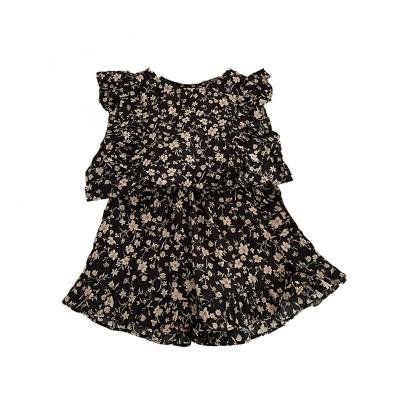 China South Korean girls' summer new fashion style suit small tank top thin shorts popular floral net breathable two-piece fly shorts for sale