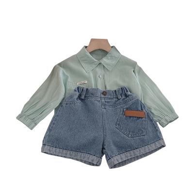 China South Korea Children's Wear New Internet Spring And Autumn Dress Little Girl Fashionable Celebrity Suit Breathable Cool Shirt Jeans Shorts for sale