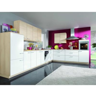 China Modern L Shape White Wood Grain Kitchen Furniture Manufacturer for sale