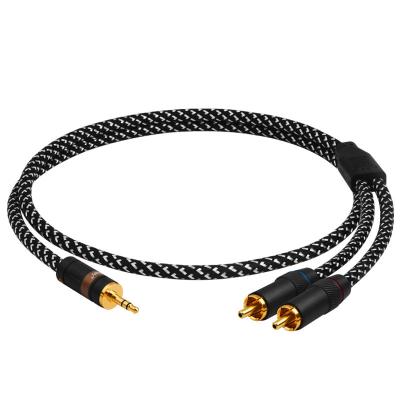 China COMPUTER HIGH FIDELITY Pure Copper Silver Plated 3.5mm Jack to Two RCA Subwoofer Cable Telephone PC Speaker Audio Cable for sale