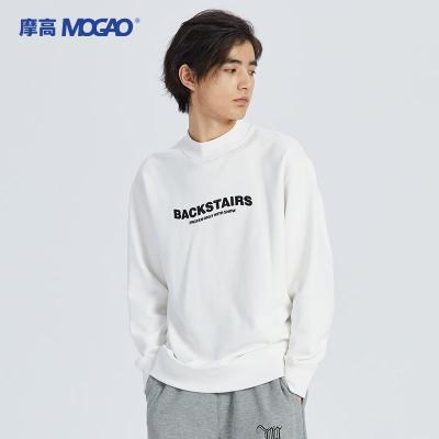 China Anti-wrinkle Mogao Brand ODM Cotton Blend Stock Custom White Printed Crewneck Sweatshirt Men for sale