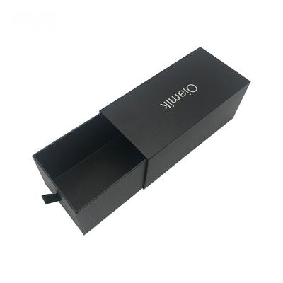 China Recyclable Black Slide Cardboard Packaging Box With Ribbon Paper Drawer Gift Box for sale