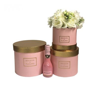 China Recyclable Luxury Golden Stitching Cardboard Round Bucket Boxes For Flower for sale