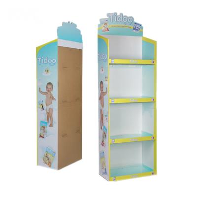 China Supermarket. Retail Store Advertising Floor Standing POP Cardboard Hook Corrugated Paper Display Stand For Baby Products for sale