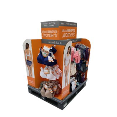 China Advertising Promotional POP Corrugated Cardboard Pallet Display Clothes Paper Display Stand for sale