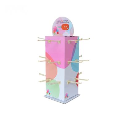 China Advertising Four Sides Rotating Cardboard Hooks Show Paper Hanger Display Rack for sale