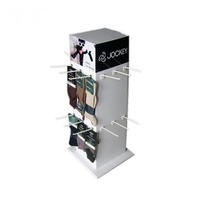 China Shop Rotating Advertising POP Cardboard Hooks Countertop Four-sided Display For Socks for sale