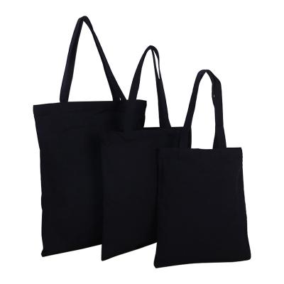 China Who respects the environment; Recyclable; Reusable High Quality Custom Black Tote Bag Custom Logo Cotton Canvas Heavy Duty Simple Black Bag for sale