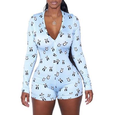 China 2020 Summer V-Neck Shorts Sexy QUICK DRY ROMPERs Simply Dyed Panda Onesie Adults No Hood for sale