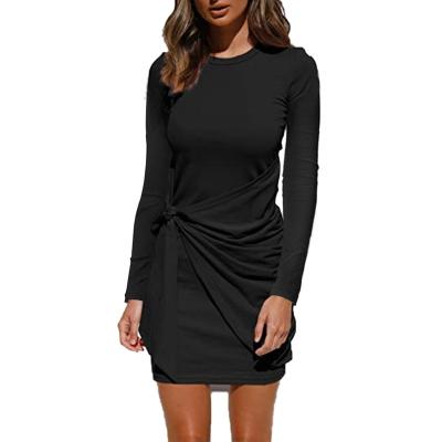 China Anti Wrinkle Anti-Wrinkle Black Hip Wrap Bodycon Ladies Dresses Elegant Casual Cotton Dresses Sexy for sale