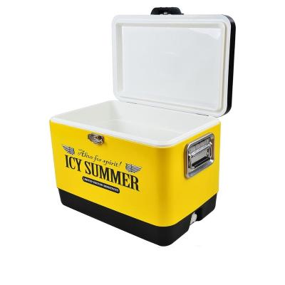 China Carfridges Colorful Metal Cooler Beer Box Cooler Hot Selling 51L Insulated Ice Cooler Box For Party/Picnic for sale