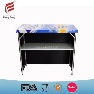 China NEW COLLECTION Metal Folding Easy Clean Serving Table Portable Bar Table with Shelf for Promotion and Advertising for sale