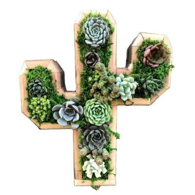 China American Vertical Succulent Wall Layout Fake Cactus Style Wooden Planter Without Succulent for sale