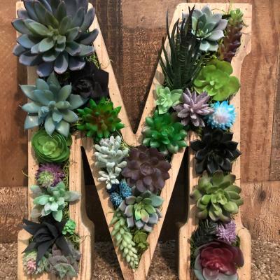 China A-Z Monogram Letter Craft Faux American Style Wooden Succulent Planter Without Succulent for sale