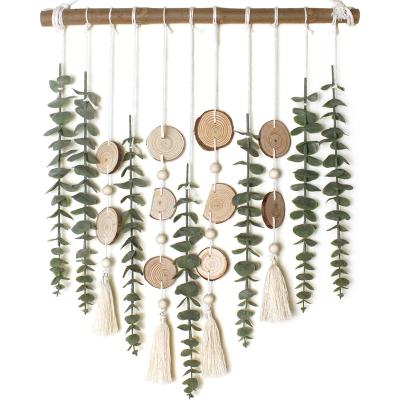 China Boho Soft Wooden Rustic Farmhouse Stick Artificial Eucalyptus Hanging for sale